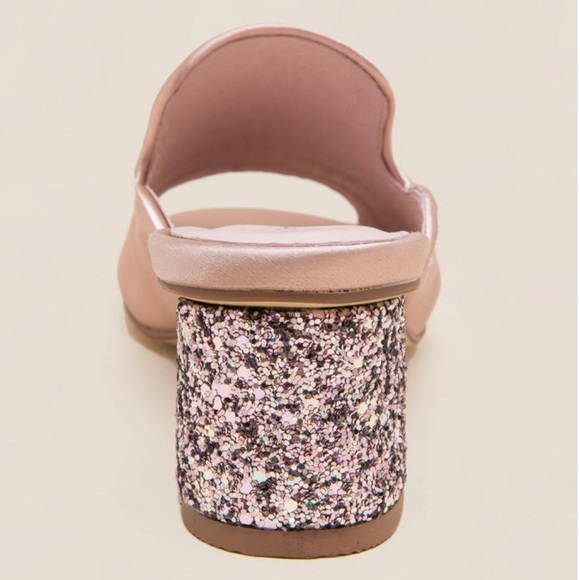 Blush Satin Kitten Glitter Heel Mule - Picture 3 of 6
